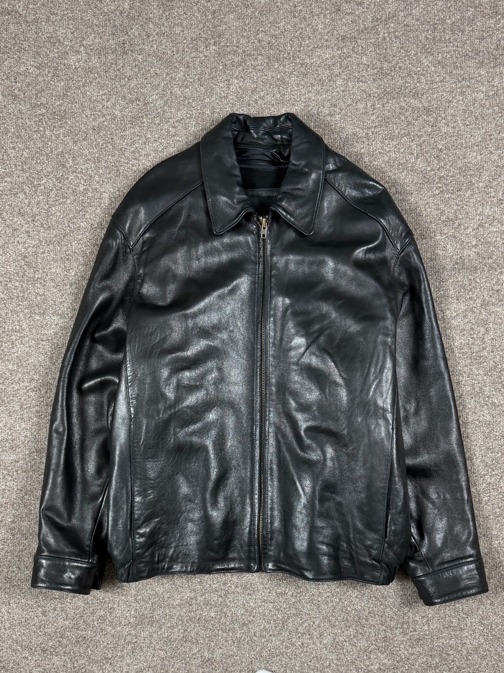 Andrew Mark Black Genuine Leather Full Zip Bomber Jacket Men’s L Removable Liner
